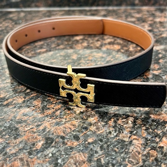 Tory Burch Accessories Tory Burch Womens Reversible Logo Leather Belt Blackbrown Xsmall